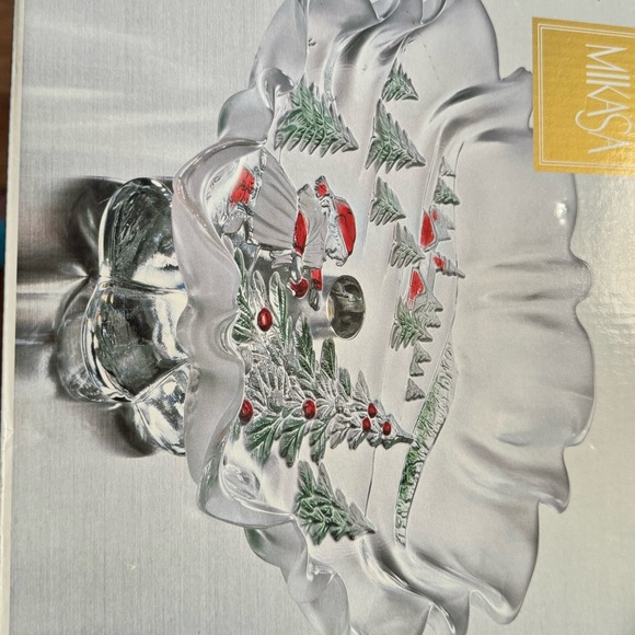 VINTAGE MIKASA CHRISTMAS Pedestal Dish original box New Tags Santa Never used - Picture 3 of 7